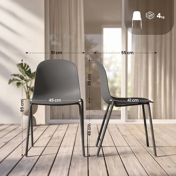 Hardin stapelstol - Taupe polypropylensits & pulverlackerad stålram - Inomhus/Utomhus - 85cm H x 51cm B
