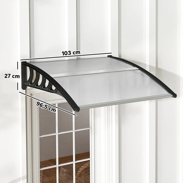 Pulttak dörrskärm 103 x 96,5 x 27 cm dörröverbyggnad med UV-skydd, regnskydd solskydd för utomhusbruk aluminium svart
