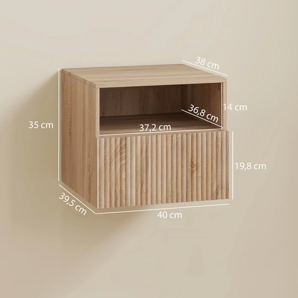 Nattduksbord Vägghängd Ljusbrun Naturträ MDF med Låda och Öppet Fack Grepplös Design 40x39.5x35cm