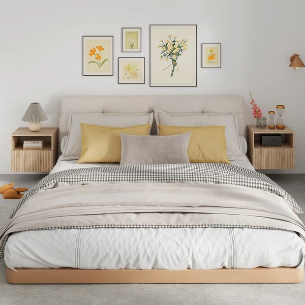 Nattduksbord Vägghängd Ljusbrun Naturträ MDF med Låda och Öppet Fack Grepplös Design 40x39.5x35cm