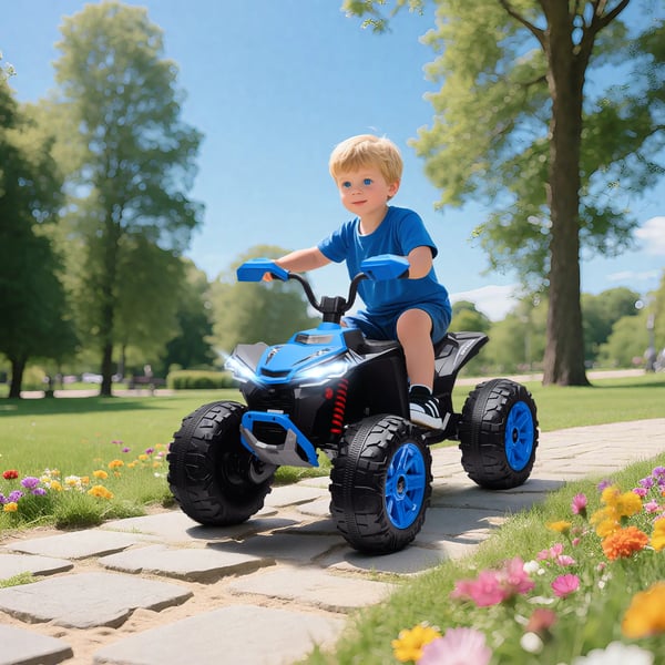 El-Quad för barn 24V, dubbla motorer, dubbelsits, terrängdäck, MP3, USB, strålkastare, max 6,5 km/h, 3-8 år. Blå