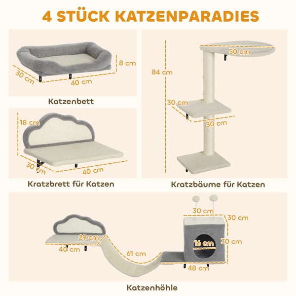 Væghængt Kradsetræ Sæt med Sisalflader, 4 Dele, Beige, Polyester