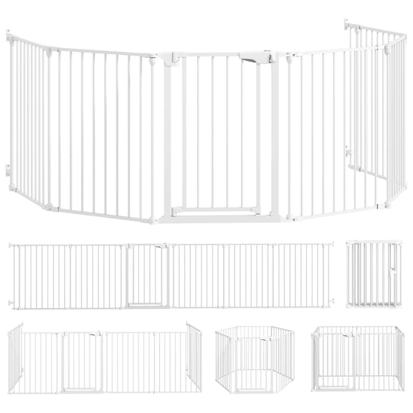 Kæledyrshegn, 6-panel barriere med dør, sammenklappelig, til små & mellemstore hunde, stål/plast, hvid