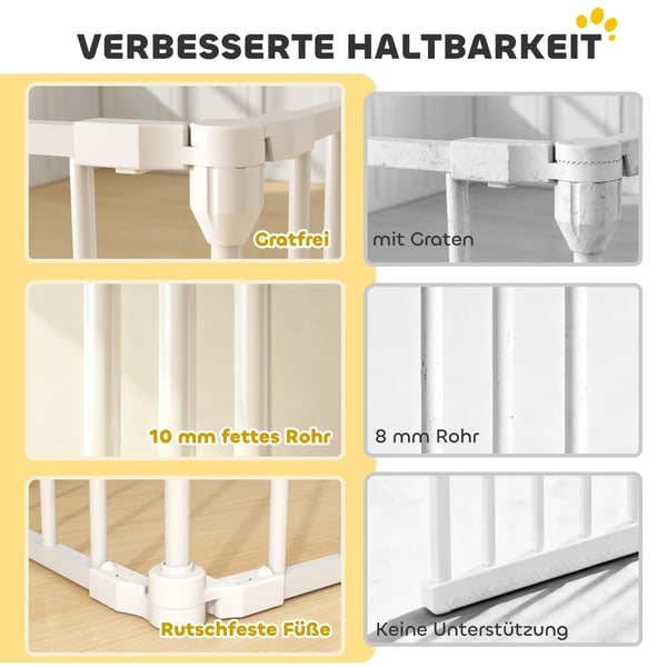 Kæledyrshegn, 6-panel barriere med dør, sammenklappelig, til små & mellemstore hunde, stål/plast, hvid
