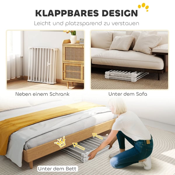 Kæledyrshegn, 6-panel barriere med dør, sammenklappelig, til små & mellemstore hunde, stål/plast, hvid