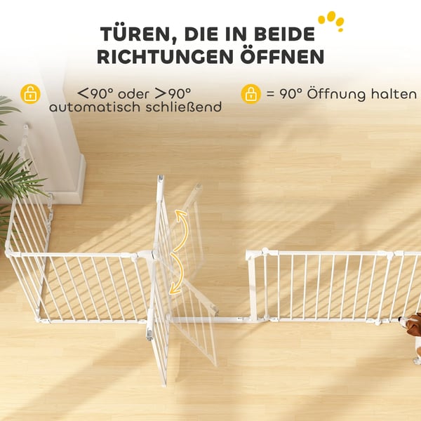 Kæledyrshegn, 6-panel barriere med dør, sammenklappelig, til små & mellemstore hunde, stål/plast, hvid