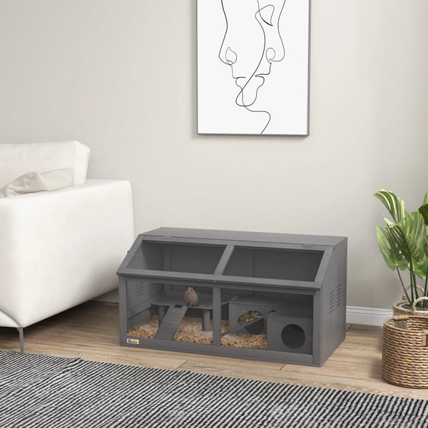 hamsterbur af træ til dværg-hamstere, mørkegrå, 85x45x44 cm