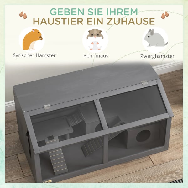 hamsterbur af træ til dværg-hamstere, mørkegrå, 85x45x44 cm