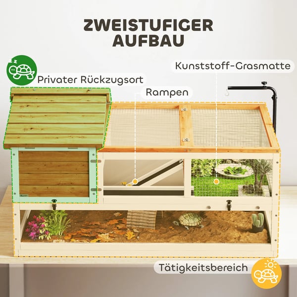 Sköldpaddshus, 2-vånings terrarium, lamphållare, smådjursbur, orange