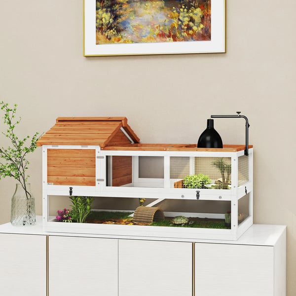 Sköldpaddshus, 2-vånings terrarium, lamphållare, smådjursbur, orange
