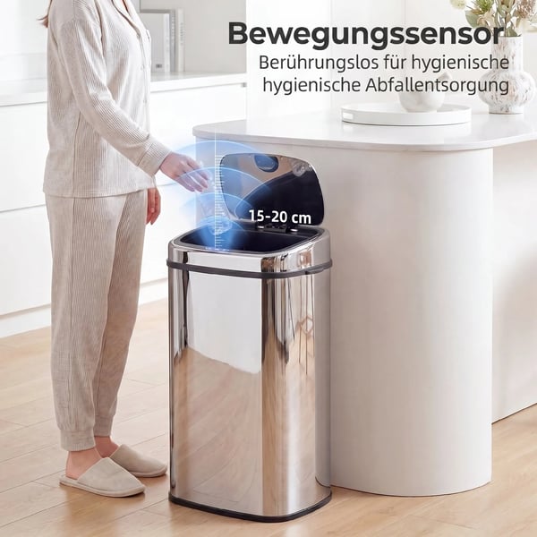 Automaattinen jäteastia tunnistimella, ruostumaton teräs/muovi, hopea, 68L