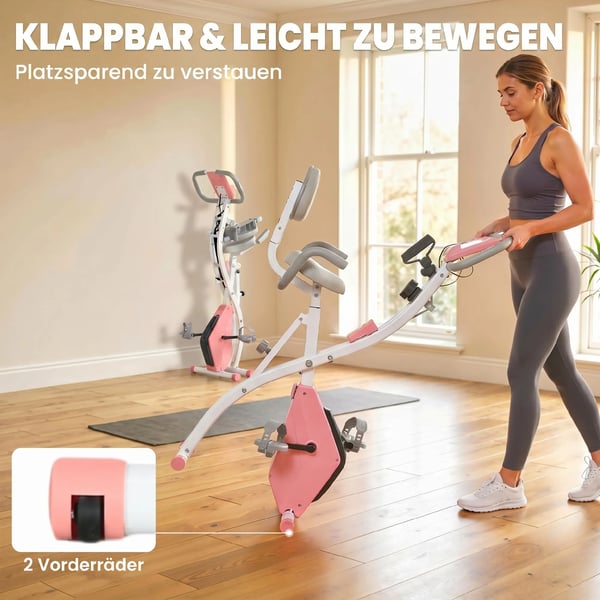 Motionscykel 2-i-1 Rosa/Hvid Stål LCD Skærm 8-trins Magnetisk Modstand Sammenfoldelig