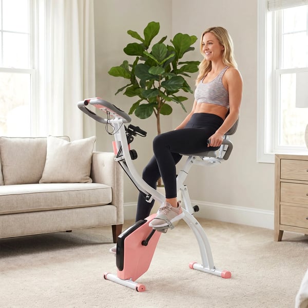 Motionscykel 2-i-1 Rosa/Hvid Stål LCD Skærm 8-trins Magnetisk Modstand Sammenfoldelig