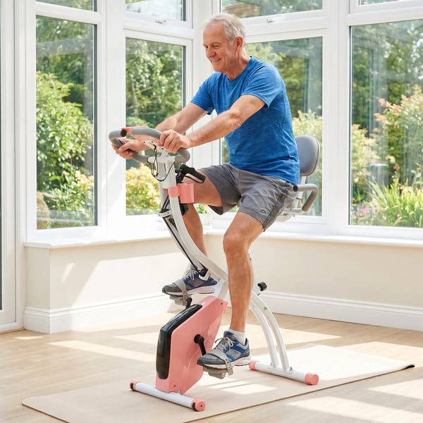 Motionscykel 2-i-1 Rosa/Hvid Stål LCD Skærm 8-trins Magnetisk Modstand Sammenfoldelig