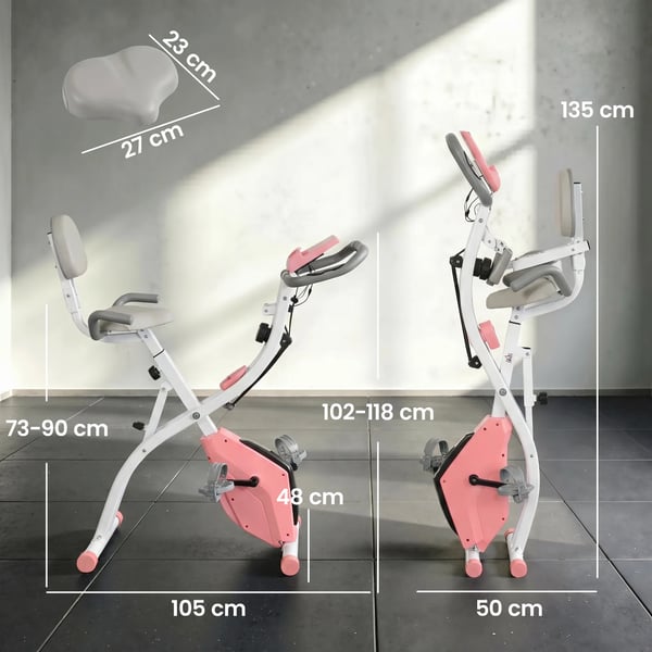 Motionscykel 2-i-1 Rosa/Hvid Stål LCD Skærm 8-trins Magnetisk Modstand Sammenfoldelig