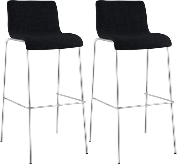 Set med 2 svarta barstolar i tyg med metallram, modern design, stapelbara - 76 cm sitthöjd