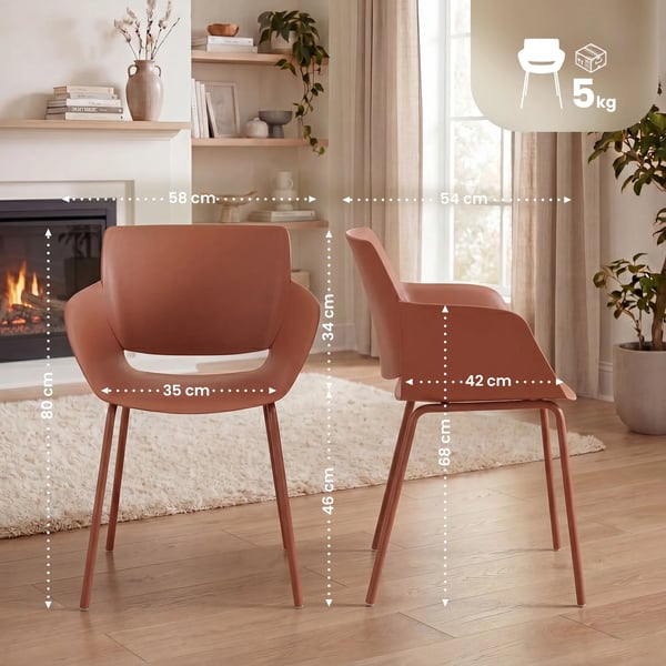 Alpena Terracotta Plastikstol med Metalstel - Holdbart Design til Indendørs/Udendørs Brug