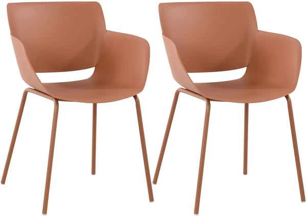 Sæt med 2 Alpena stole - Terracotta plastik sæde med metalramme, indendørs/udendørs brug