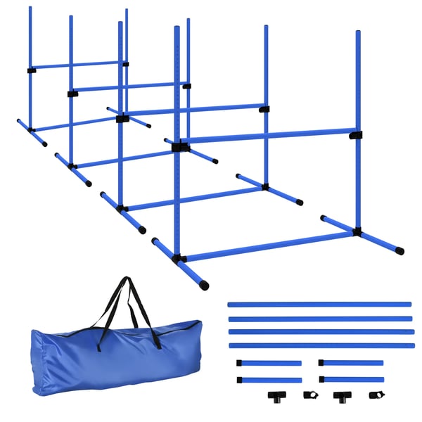 Koiran Agility Esteet Slalom & Hyppy Koulutussetti, Muovi, Sininen, 99x65x94cm