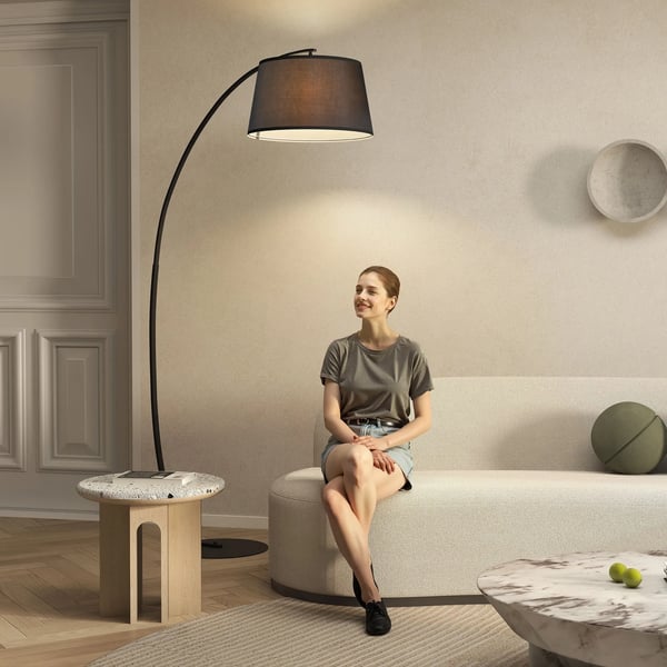 Buclampe Gulvlampe Arc - Moderne Buclampe i metal - Gulvlampe Metal Hør Sort