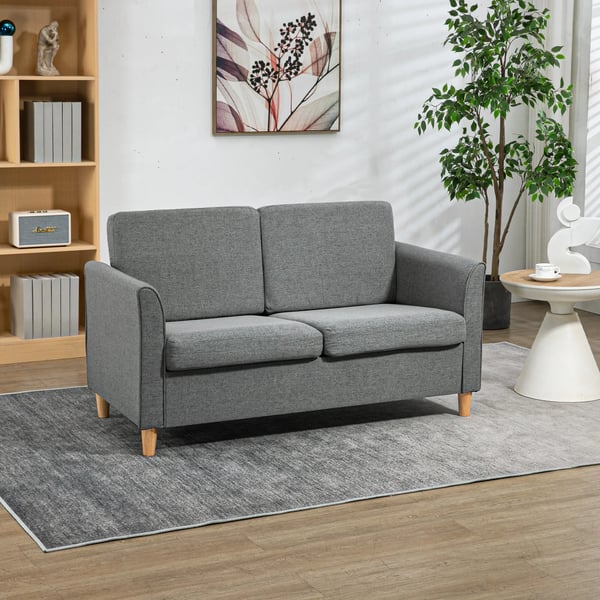 ® Dubbelsits soffa Mysig soffa avtagbar med kuddar, linne, ljusgrå, 141x65x78cm