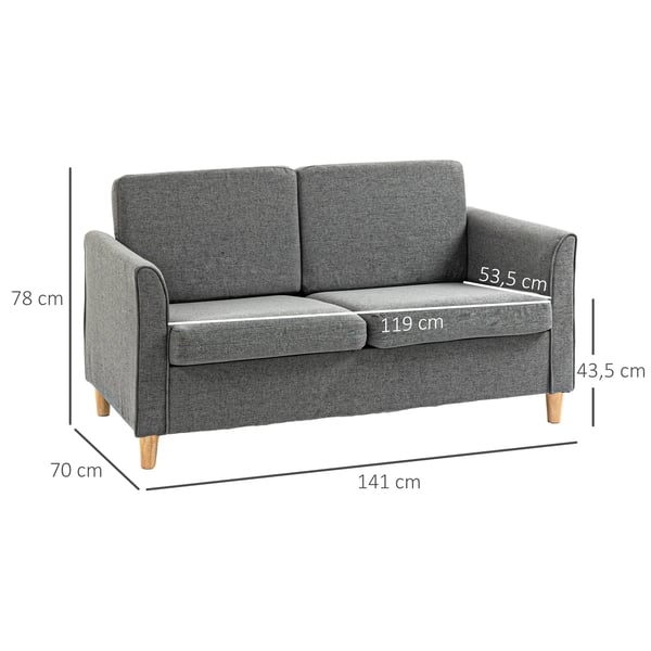 ® Dubbelsits soffa Mysig soffa avtagbar med kuddar, linne, ljusgrå, 141x65x78cm