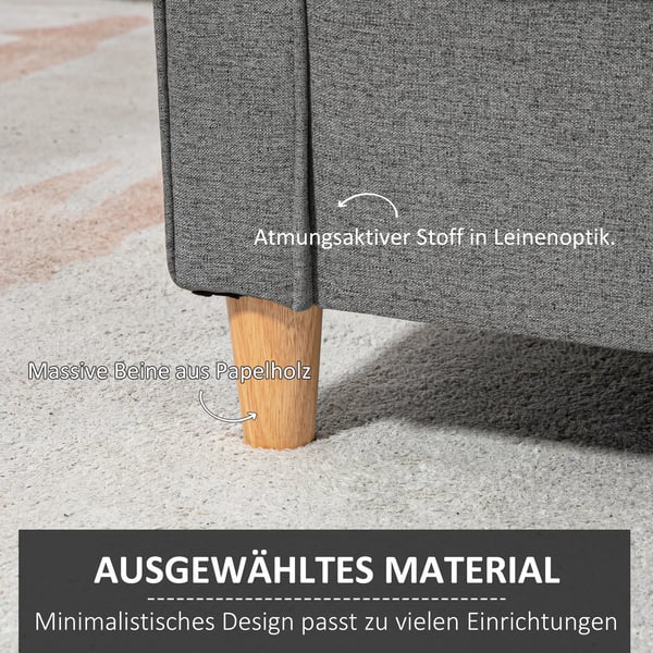 ® Dubbelsits soffa Mysig soffa avtagbar med kuddar, linne, ljusgrå, 141x65x78cm