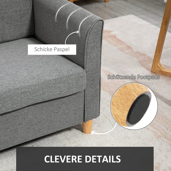 ® Dubbelsits soffa Mysig soffa avtagbar med kuddar, linne, ljusgrå, 141x65x78cm