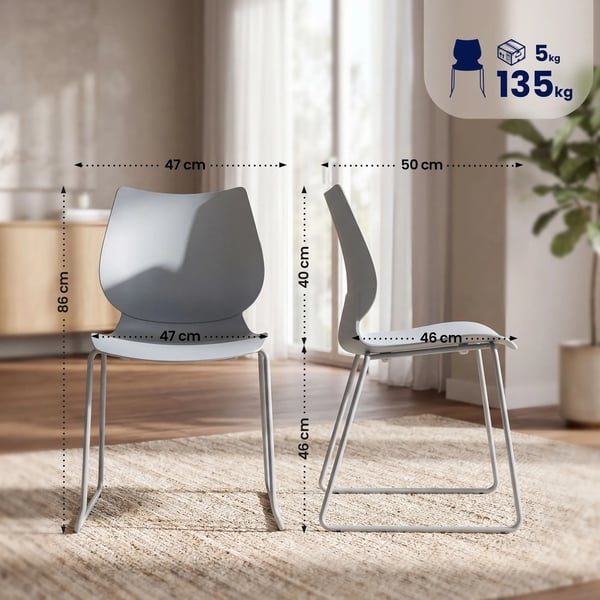 2-pack Houma Besöks- och Konferensstolar - Grå Plast sits, Matt Svart Metallram, Stapelbara (2-pack)