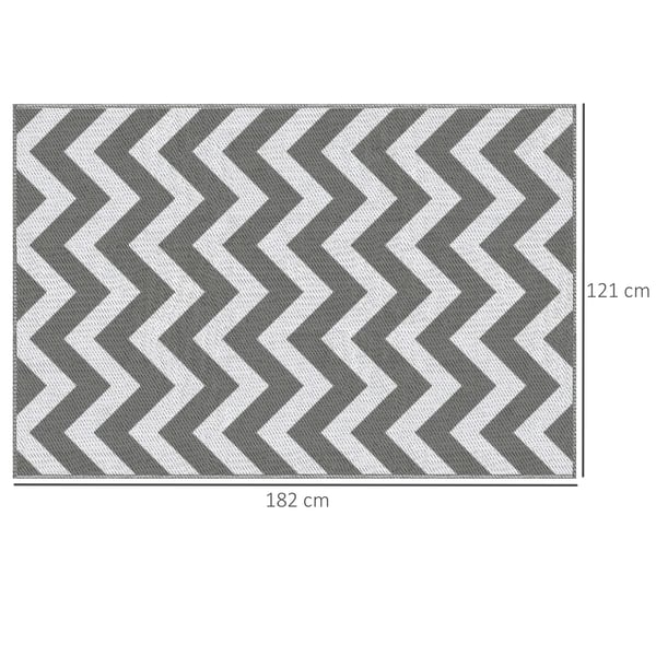 Utomhusmatta 121x182cm, Ljusgrå+Vit, PP Plast, Vattentät, Dubbelsidig för Balkong/Terrass