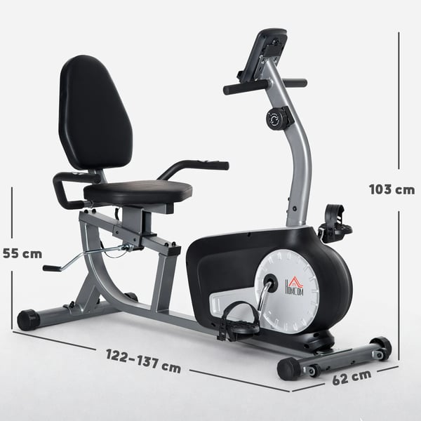 Liggecykel Træningscykel med LCD, 8-trins justerbar magnetisk modstand, stål & ABS, grå/sort/sølv