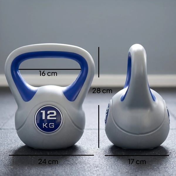 Kettlebell 12kg, muovisuojattu, litteä pohja, sininen