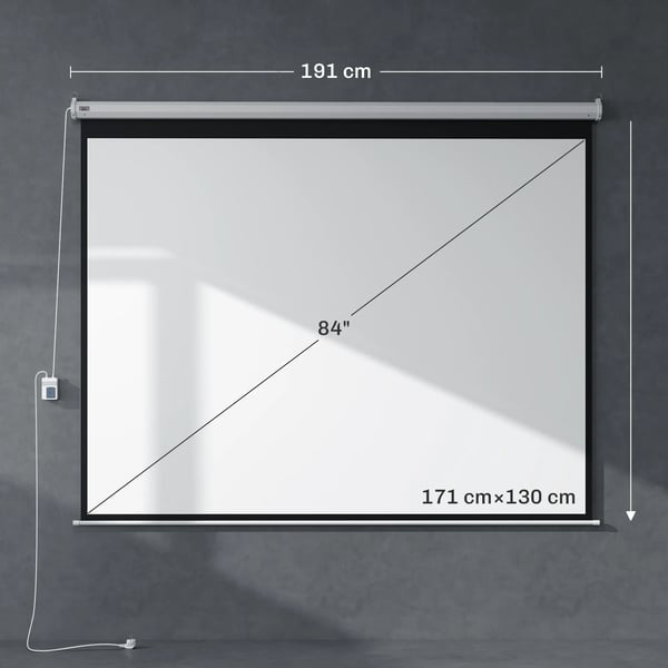 4:3 Elektrisk projektorlærred 171 x 130 cm projektionslærred med fjernbetjening filmlærred til hjemmebiograf og præsentation hvid