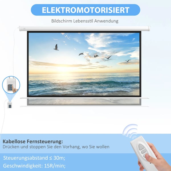 projektionsdug, 16:9, 84 tommer, fjernbetjening, motor