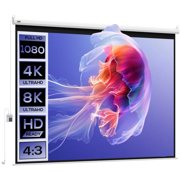 4:3 Elektrisk projektorlærred 171 x 130 cm projektionslærred med fjernbetjening filmlærred til hjemmebiograf og præsentation hvid