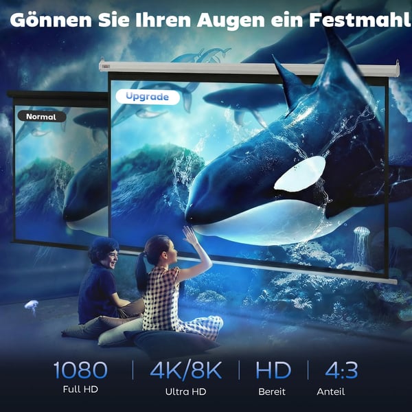 4:3 Elektrisk projektorlærred 171 x 130 cm projektionslærred med fjernbetjening filmlærred til hjemmebiograf og præsentation hvid