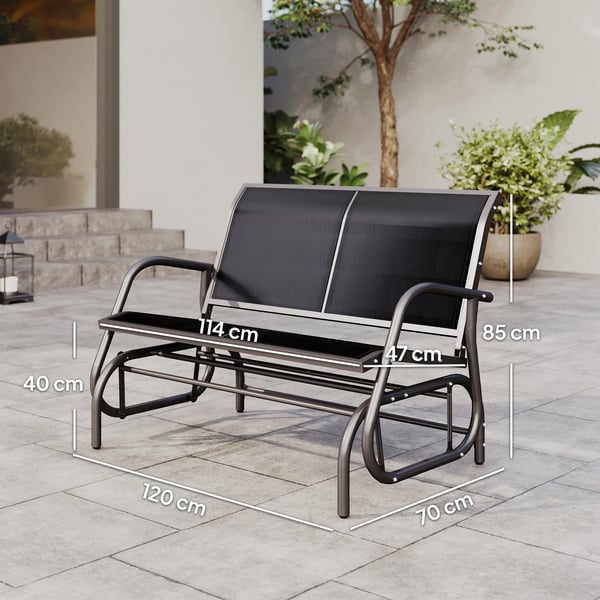 Gyngestol 2-personers havebænk havestol siddebænk parkbænk metal havemøbel sort 120 x 70 x 88 cm