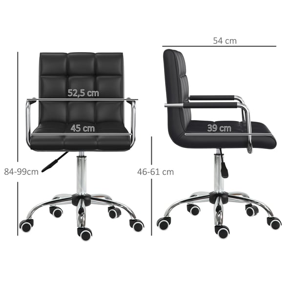 Kontorsstol i PU-läder, Svart - Ergonomisk Skrivbordsstol med Rullhjul 52,5x54x84-99 cm