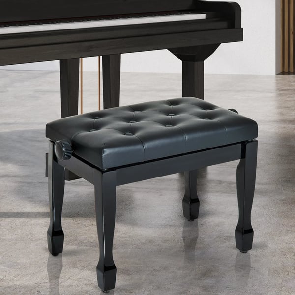 Klaverbænk - Højdejusterbar, Sort Kunstlæder & Massivt Træ, 64x35x45-55 cm