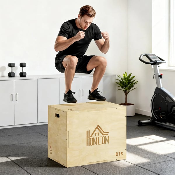 3-in-1 Plyo-laatikko Puinen Plyometrinen Hyppyboksi 3 Hyppykorkeudella ja Kahvoilla 61 x 51 x 76 cm Luonnonpuu