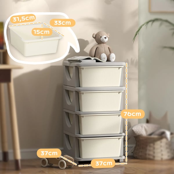Leksaksorganisatör Barn 4 Nivåer Förvaring Krämvit Plast 37x76cm Plast