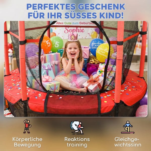 Børnetrampolin Ø163 cm - Rød med Sikkerhedsnet, Plast&Stål, 3-10 År, Max 50kg