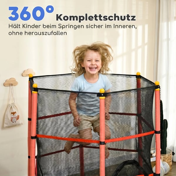Børnetrampolin Ø163 cm - Rød med Sikkerhedsnet, Plast&Stål, 3-10 År, Max 50kg