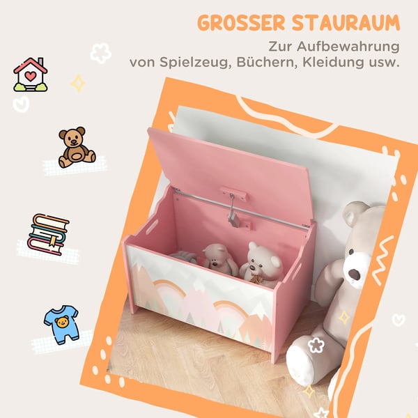 Leksakslåda för barn i MDF, Rosa, 60x37x39 cm