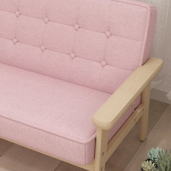 Børnesofa i rosa fløjlslook med træramme, polstret - til børn 3-15 år