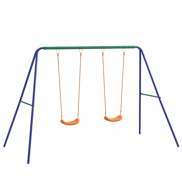 børnegynge-sæt, gyngestativ med 2 gynger, gynge-ramme, havesynge til to børn 3-8 år, stål, 2,69 x 1,6 x 1,8 m