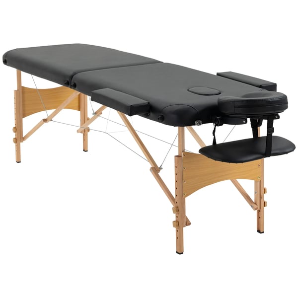 foldbar massagebriks Bærbar massagebord med nakkestøtte, højdejusterbar, kunstlæder & træ, sort