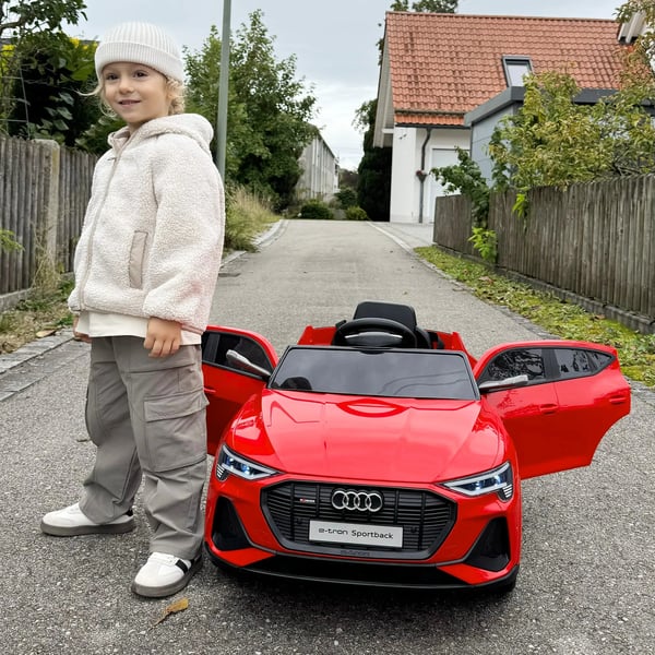 Elbil til Børn med Fjernbetjening, Musik, Sikkerhedssele - Rød, 3-5 år