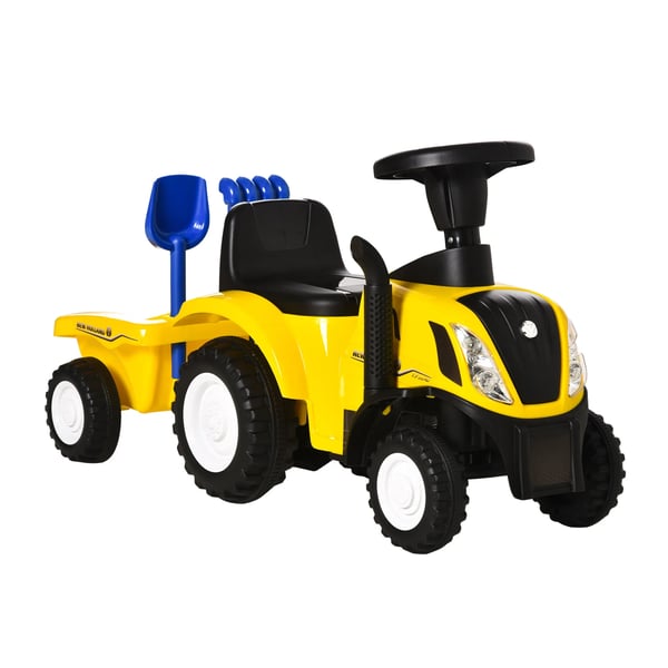 Trampbil Traktor Gul med Vagn - Leksaksbil för barn 12-36 månader, Plast/Metall