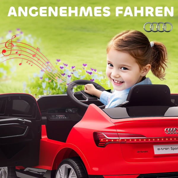 Elbil til Børn med Fjernbetjening, Musik, Sikkerhedssele - Rød, 3-5 år